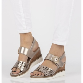 Sandały na koturnie Filippo DS2077/21 Go złote złoty 1