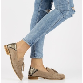 Skórzane mokasyny Filippo DP2332/21 Be beżowe beżowy 1