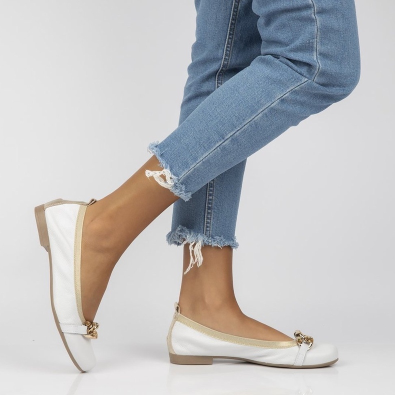 Skórzane baleriny Filippo 100 białe 1