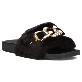 Filippo Klapki z futerkiem złoty łańcuch QT300 czarne 1