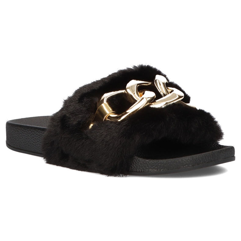 Filippo Klapki z futerkiem złoty łańcuch QT300 czarne 1