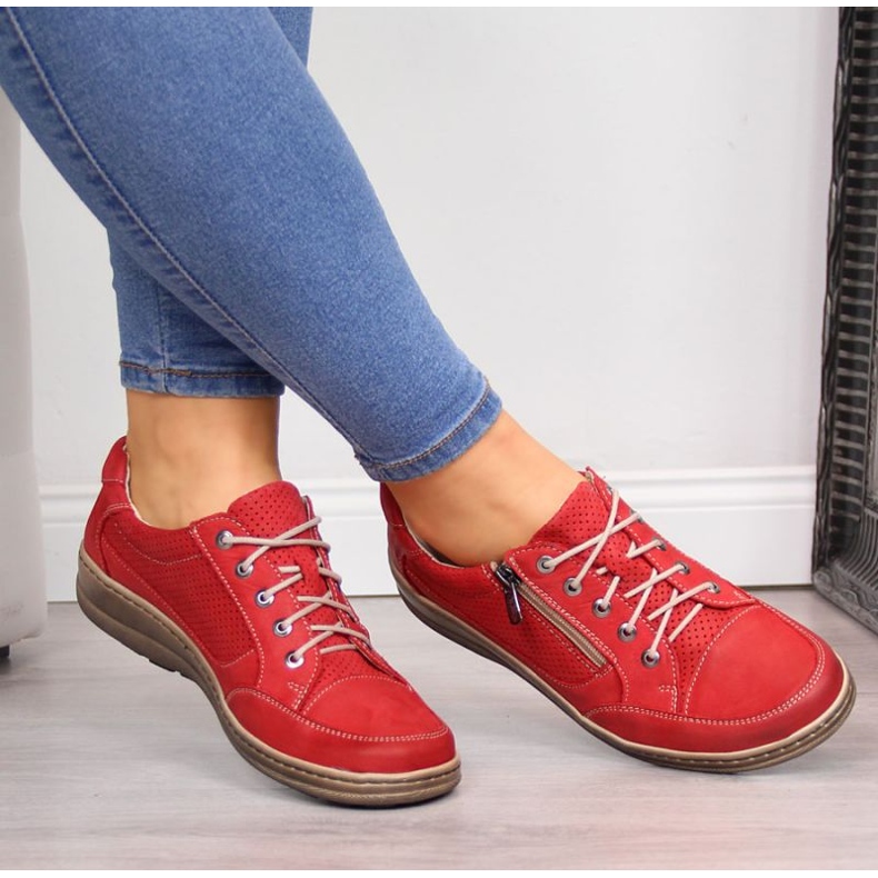 Półbuty skórzane na zamek Helios W H357A czerwone 2