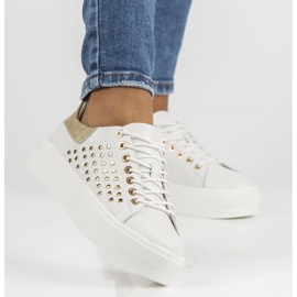 Skórzane półbuty FILIPPO DP3531/22 Wh białe złoty 1