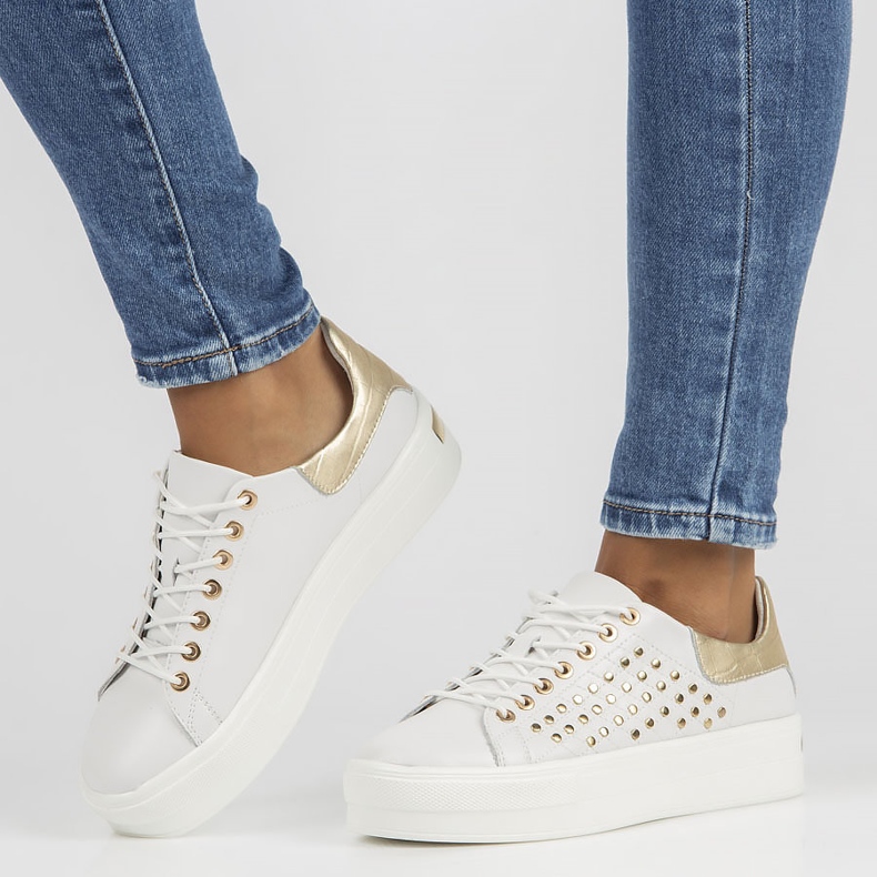 Skórzane półbuty FILIPPO DP3531/22 Wh białe złoty 2