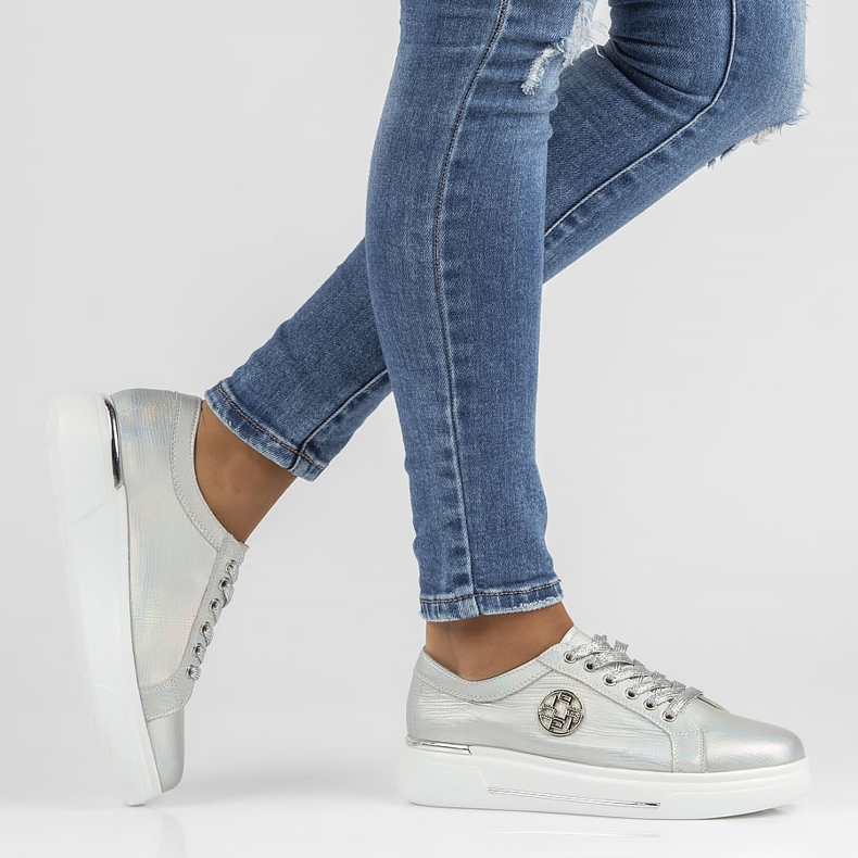 Skórzane półbuty FILIPPO DP3506/22 Si srebrne srebrny 2