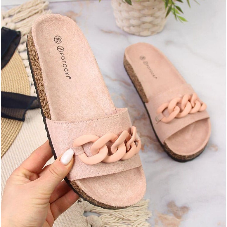 Klapki z łańcuchem Potocki W WOL65 różowe 1