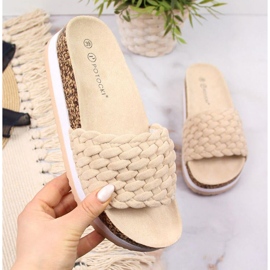 Klapki na platformie Potocki W WOL66B beżowe beżowy 1