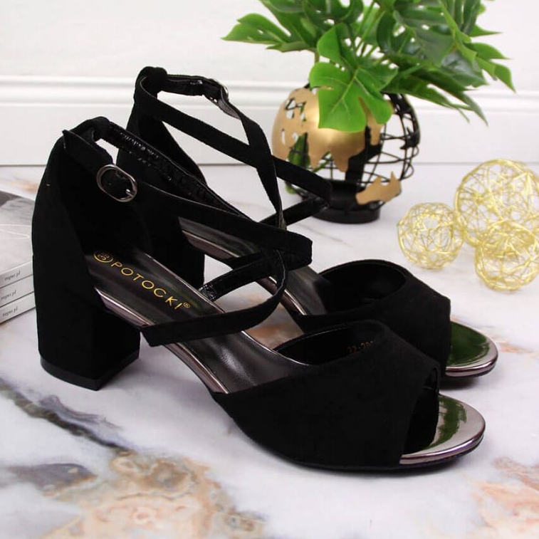 Sandały na słupku Potocki W WOL67A czarne 2