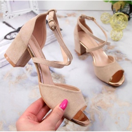 Sandały na słupku Potocki W WOL67B beżowe beżowy 1