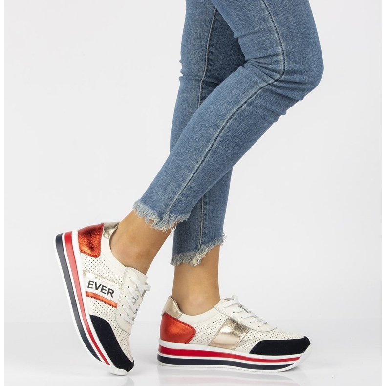 Skórzane Sneakersy Filippo DP1414/22 Wh białe czerwone granatowe 2