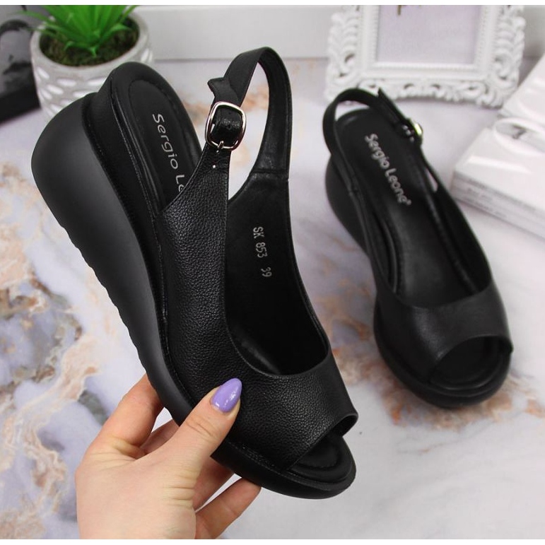 Sandały na koturnie Sergio Leone W SK368A czarne 1