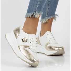 Skórzane Sneakersy Filippo DP3547/22 Wh Go białe złoty 1