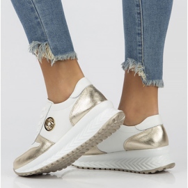 Skórzane Sneakersy Filippo DP3547/22 Wh Go białe złoty 2
