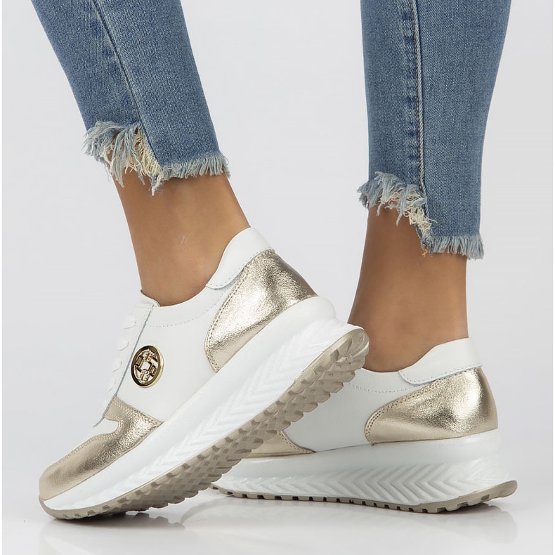 Skórzane Sneakersy Filippo DP3547/22 Wh Go białe złoty 2