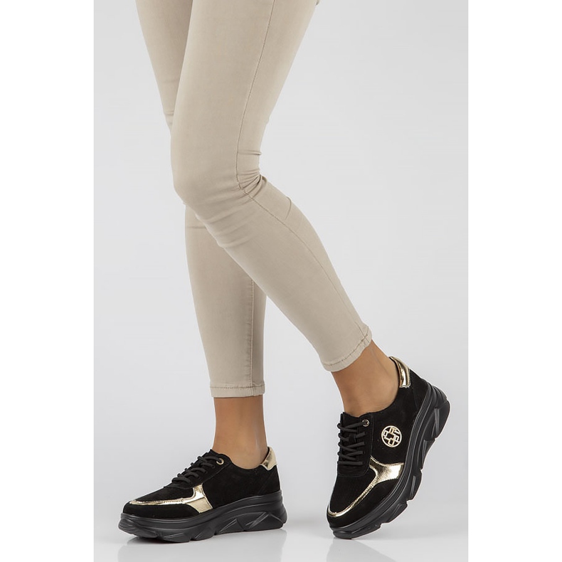 Skórzane Sneakersy Filippo DP2138/22 Bk Go czarne złoty 1