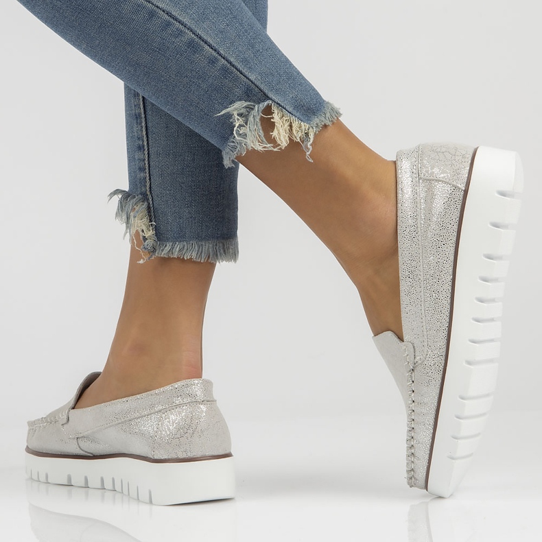 Skórzane mokasyny Filippo DP3534/22 Si srebrne srebrny 1