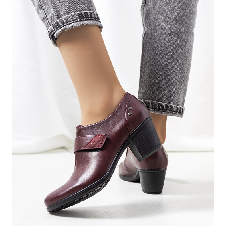 Bordowe półbuty na słupku Belia czerwone wielokolorowe 1