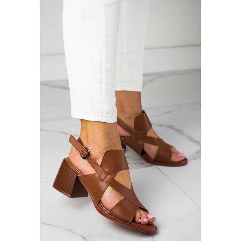 Skórzane Sandały Na Obcasie LA.FI brązowe 1