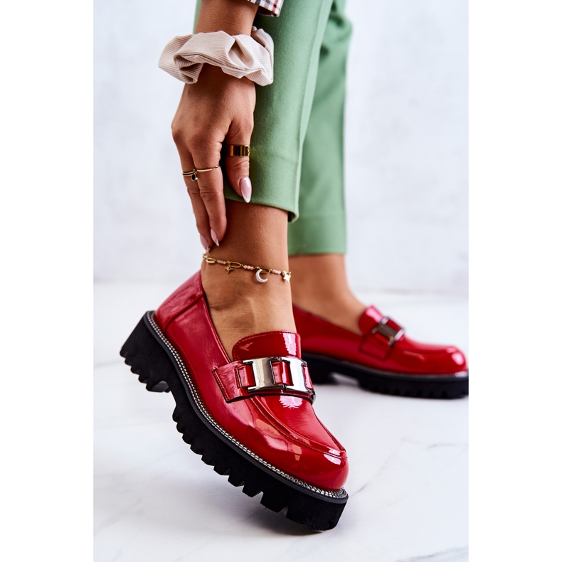 S.Barski Lakierowane Skórzane Półbuty Czerwone Corine 1