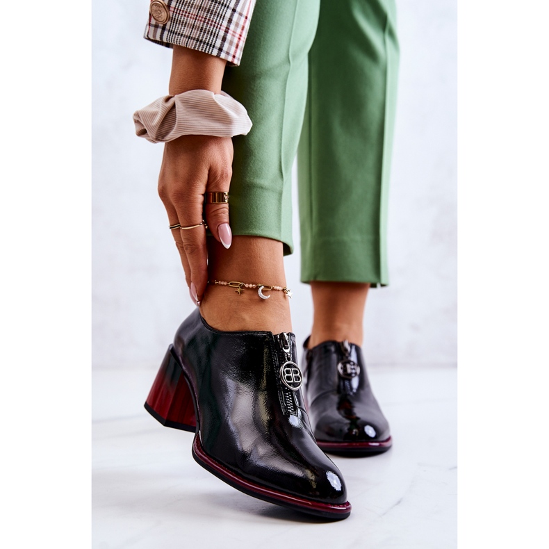 S.Barski Lakierowane Modne Półbuty Na Słupku Czarno-Czerwone Lorena czarne 1