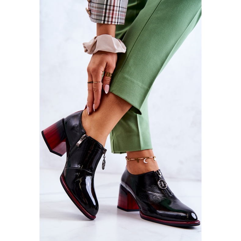 S.Barski Lakierowane Modne Półbuty Na Słupku Czarno-Czerwone Lorena czarne 2