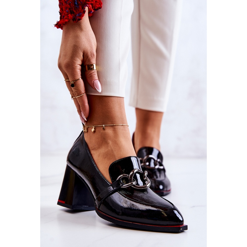 S.Barski Eleganckie Czółenka Na Słupku Czarne Callim 1