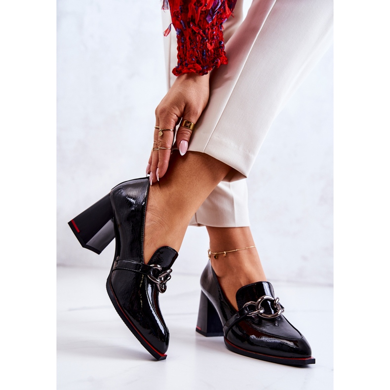 S.Barski Eleganckie Czółenka Na Słupku Czarne Callim 2