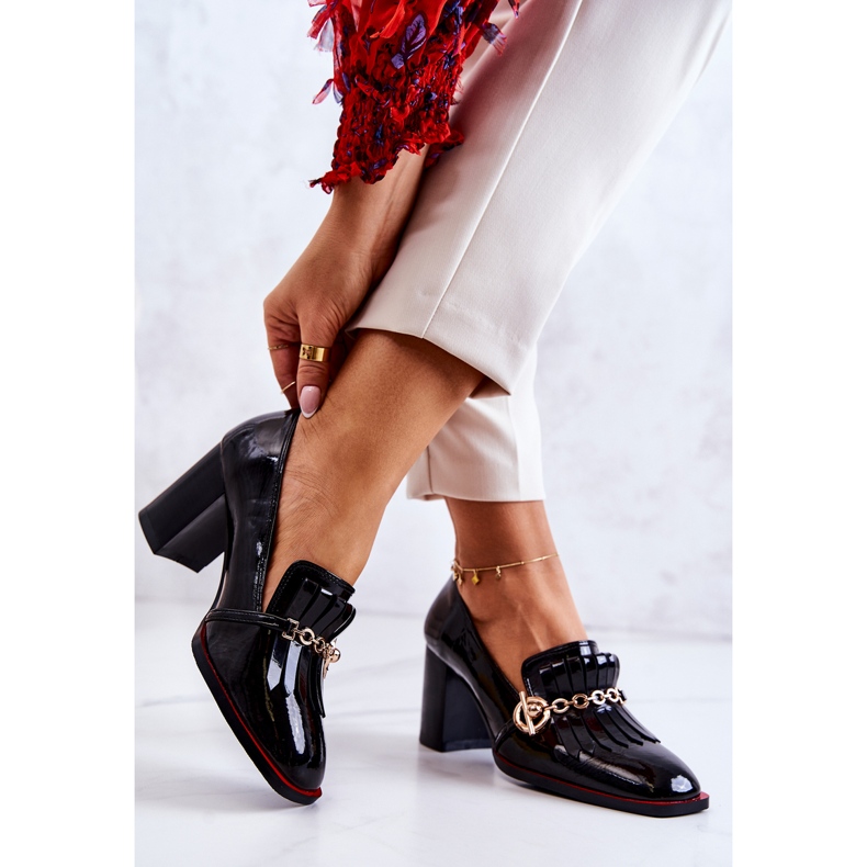 S.Barski Lakierowane Modne Czółenka Czarne Jenice 2