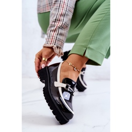 S.Barski Lakierowane Damskie Półbuty Loafery Czarno-Białe Cassida czarne 1