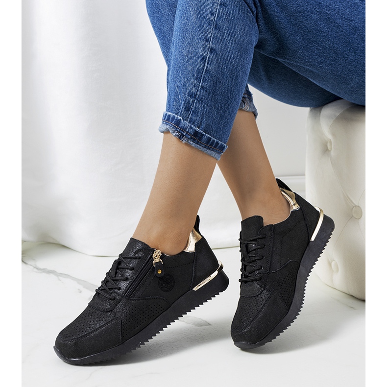 Czarne sneakersy skórzane Ancaster złoty 1