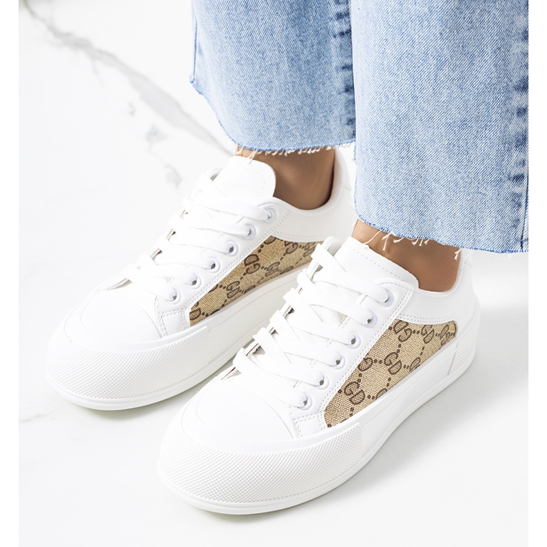 Biało brązowe trampki na platformie Birkett białe 1