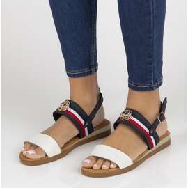 Skórzane sandały Filippo DS3603/22 Wh Nv biało-granatowe białe 1