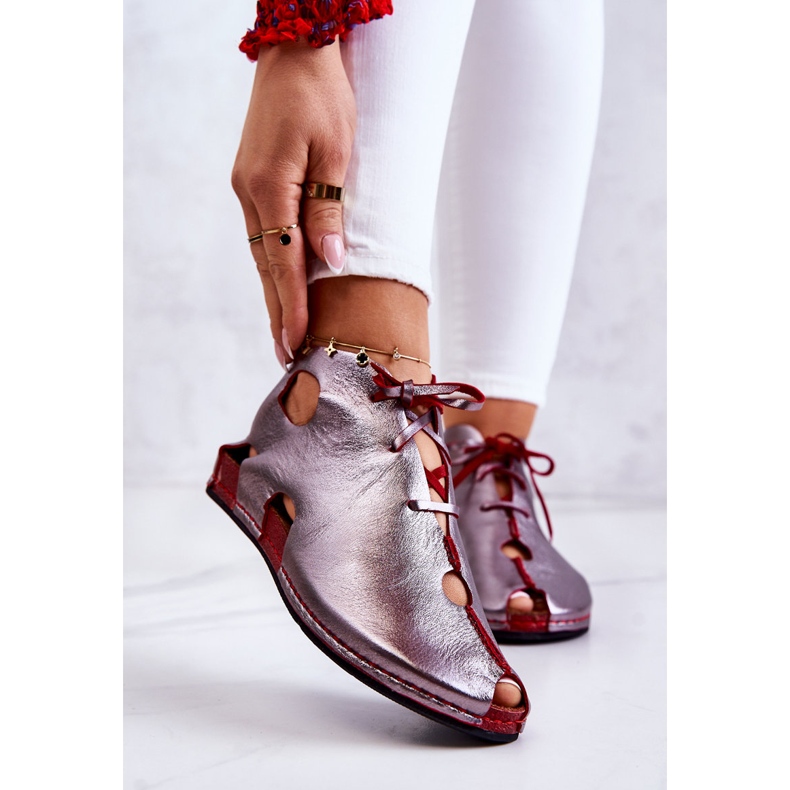 Lekkie Skórzane Botki Maciejka 03426-20 Srebrno-Czerwone 1