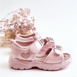 PJ2 Skórzane Dziecięce Sandały Na Rzepy Różowe Amoss ['różowy'] 5