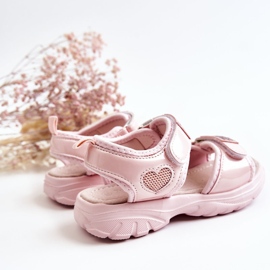 PJ2 Skórzane Dziecięce Sandały Na Rzepy Różowe Amoss ['różowy'] 4