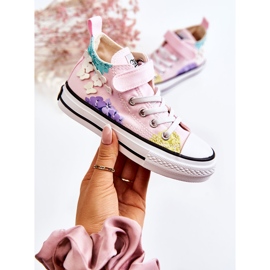 PA1 Wysokie Dziecięce Trampki Materiałowe Print Różowe Dorry 1