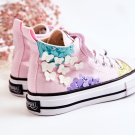 PA1 Wysokie Dziecięce Trampki Materiałowe Print Różowe Dorry 2