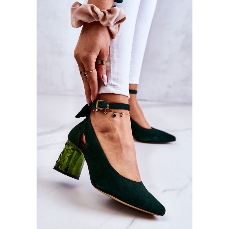 Zamszowe Czółenka Z Kokardką Maciejka 05059-09 Ciemnozielone 1