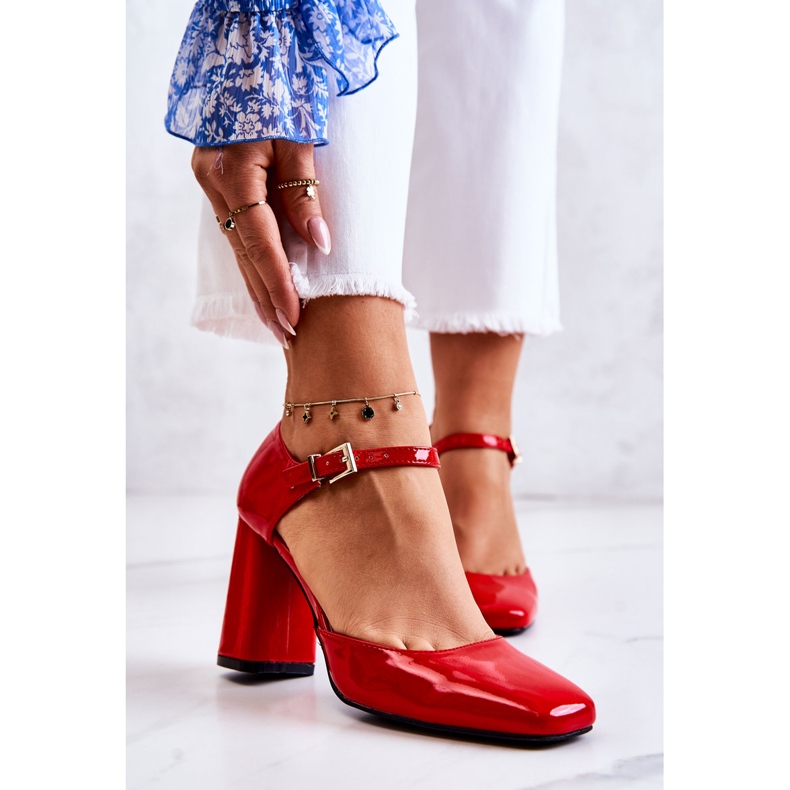 PG1 Modne Lakierowane Czółenka Na Słupku Czerwone Maoris 2