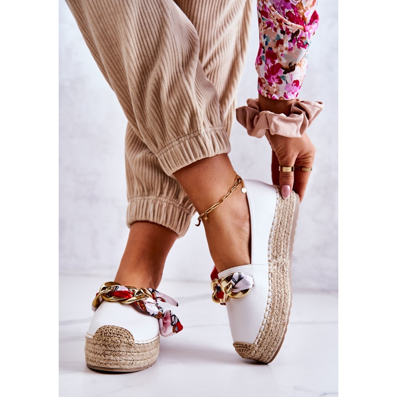 PS1 Skórzane Damskie Espadryle Z Łańcuchem Białe Fancy 2