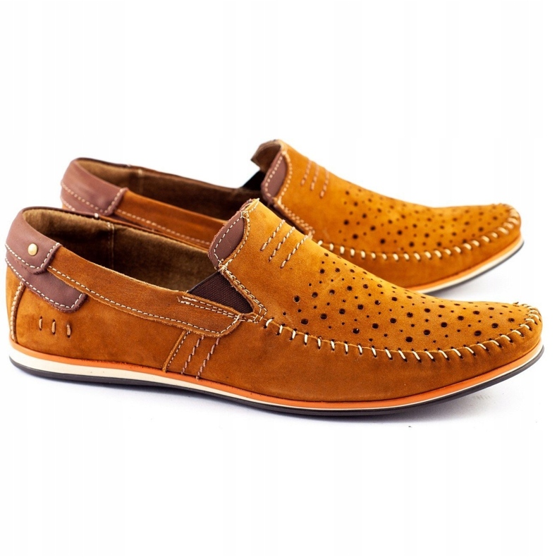 KOMODO Buty męskie mokasyny 876 lato camel brązowe pomarańczowe 2