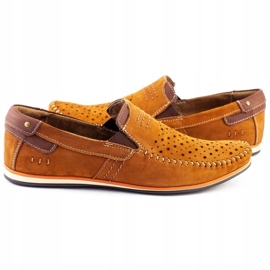 KOMODO Buty męskie mokasyny 876 lato camel brązowe pomarańczowe 3