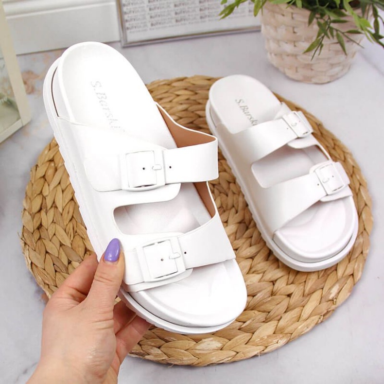 Klapki Gumowe Z Klamrami Białe W S.Barski 1