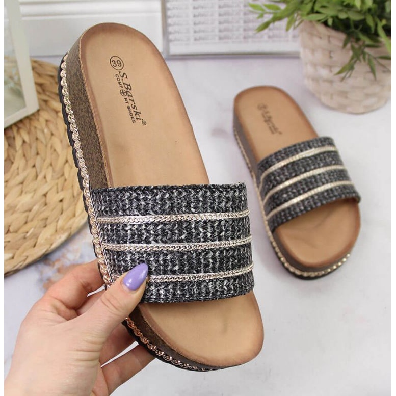 Klapki na platformie czarne W S.Barski 1