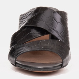 Marco Shoes Skórzane klapki damskie ze skóry w pocięte pasy czarne 3