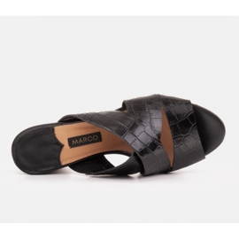 Marco Shoes Skórzane klapki damskie ze skóry w pocięte pasy czarne 7