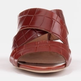 Marco Shoes Skórzane klapki damskie ze skóry w pocięte pasy czerwone 2