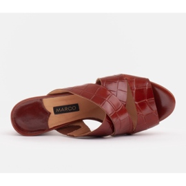 Marco Shoes Skórzane klapki damskie ze skóry w pocięte pasy czerwone 6