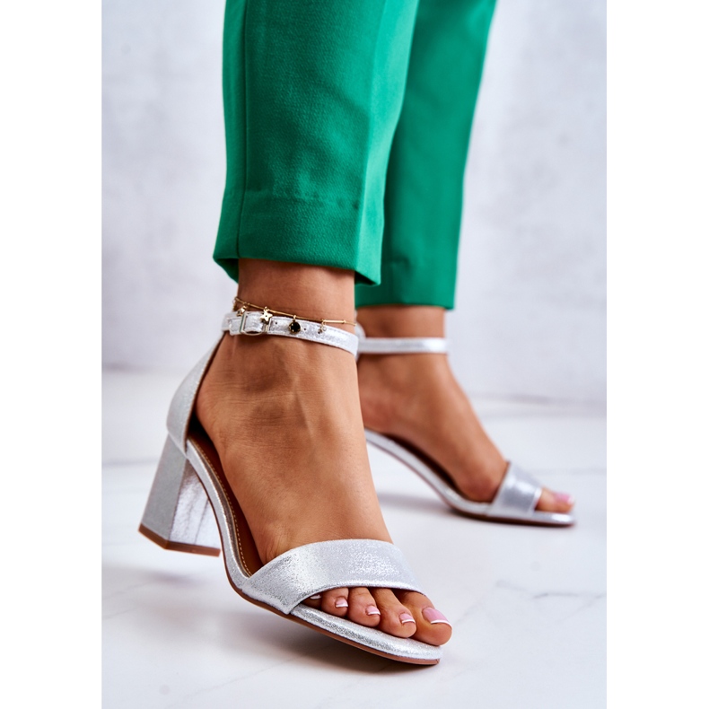 Vinceza Damskie Modne Sandały Na Słupku Srebrne Lucida srebrny 2