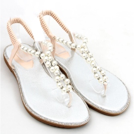Sandałki japonki z perełkami Ofelia Beige beżowy 3